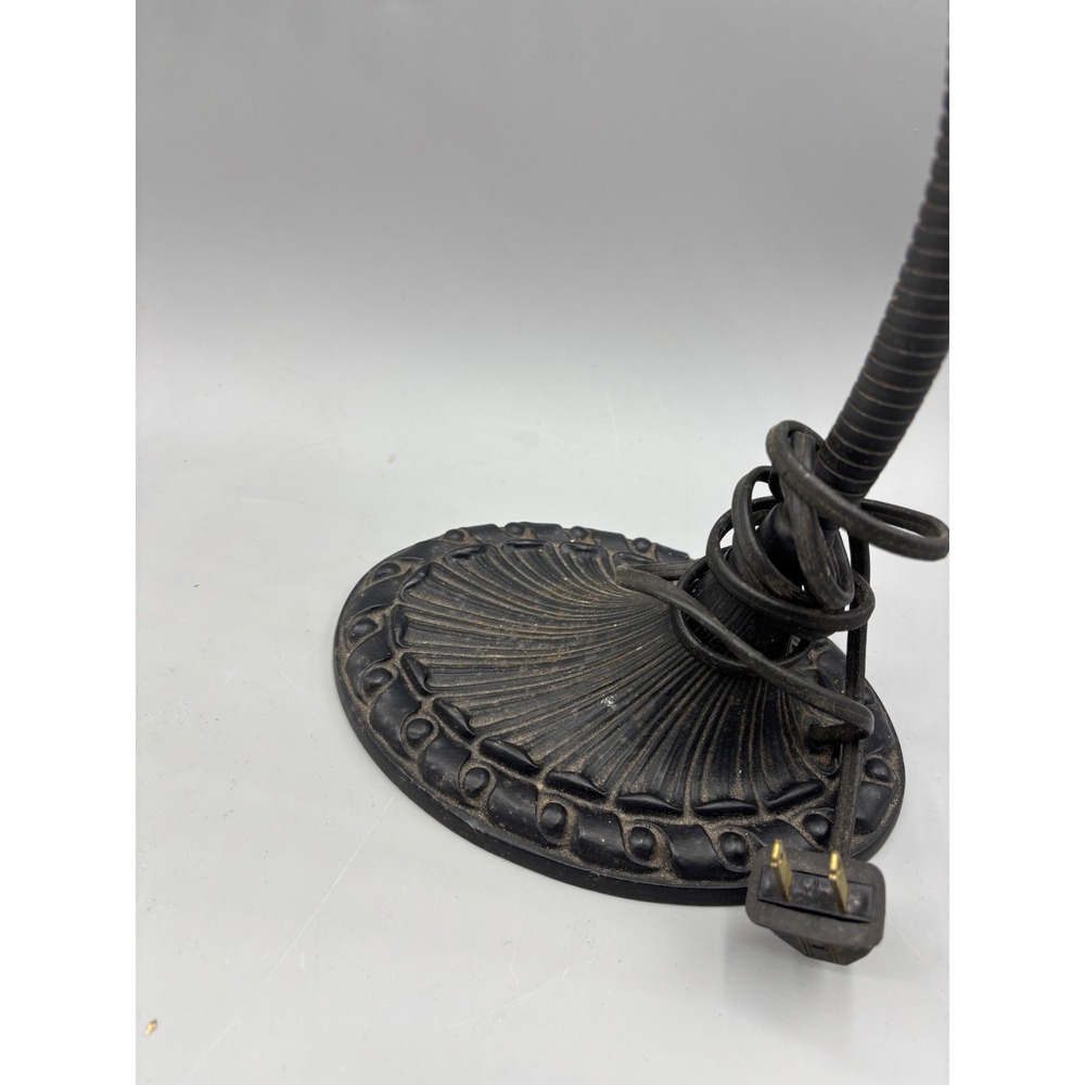 Vintage Art Deco Gooseneck Desk Lamp Cast Metal Shell Base Milk Glass Step Shade - Picture 7 of 9